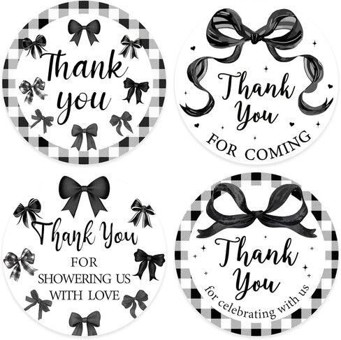 Black Bow Party Decorations, 80 Pcs Thank You for Celebrating with Us Stickers, 2 Inch Thank You Gift Stickers Tags, Round Adhesive Labels for Wedding Baby Shower Bridal Shower Supplies in Saudi Arabia