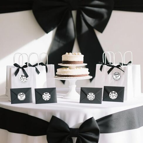 Black Bow Party Decorations, 80 Pcs Thank You for Celebrating with Us Stickers, 2 Inch Thank You Gift Stickers Tags, Round Adhesive Labels for Wedding Baby Shower Bridal Shower Supplies in Saudi Arabia