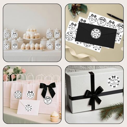 Black Bow Party Decorations, 80 Pcs Thank You for Celebrating with Us Stickers, 2 Inch Thank You Gift Stickers Tags, Round Adhesive Labels for Wedding Baby Shower Bridal Shower Supplies in Saudi Arabia