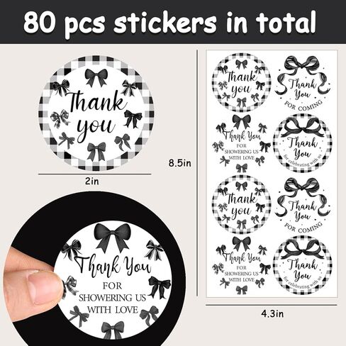 Black Bow Party Decorations, 80 Pcs Thank You for Celebrating with Us Stickers, 2 Inch Thank You Gift Stickers Tags, Round Adhesive Labels for Wedding Baby Shower Bridal Shower Supplies in Saudi Arabia