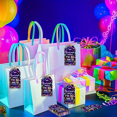 Serencatcher 50Pcs Out Single Digits I'm 10 Thank You Tags for Party Favors, Neon 10th Birthday Decorations Thank You Gift Tags with String Goodie Bag Name Tag for Boy 10th Birthday Party Supplies in Saudi Arabia