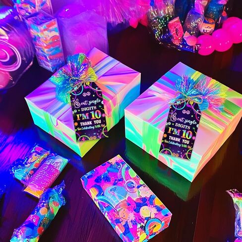 Serencatcher 50Pcs Out Single Digits I'm 10 Thank You Tags for Party Favors, Neon 10th Birthday Decorations Thank You Gift Tags with String Goodie Bag Name Tag for Boy 10th Birthday Party Supplies in Saudi Arabia