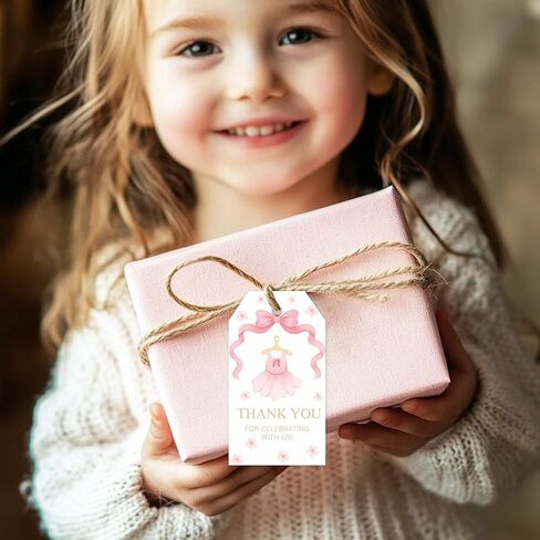 50Pcs Ballet Thank You Tags Ballerina Party Decorations Pink Bow Ballerina Dress Gift Tag with String for Girls Birthday Baby Shower Party Favors in Saudi Arabia