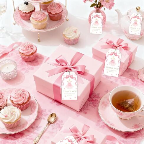 50Pcs Ballet Thank You Tags Ballerina Party Decorations Pink Bow Ballerina Dress Gift Tag with String for Girls Birthday Baby Shower Party Favors in Saudi Arabia