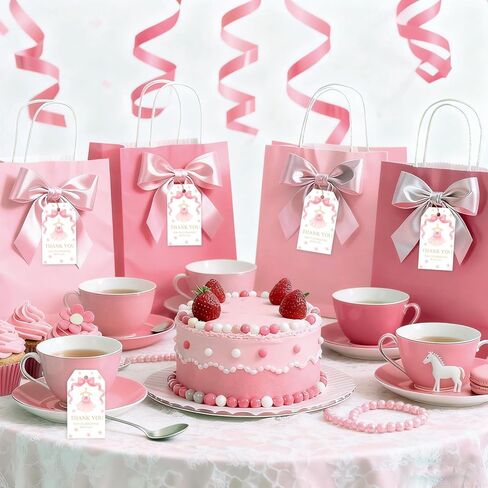 50Pcs Ballet Thank You Tags Ballerina Party Decorations Pink Bow Ballerina Dress Gift Tag with String for Girls Birthday Baby Shower Party Favors in Saudi Arabia
