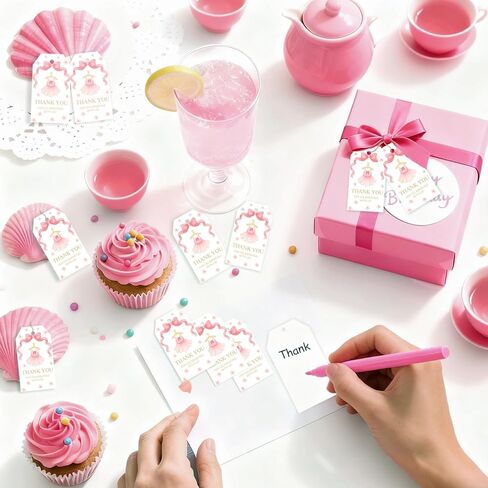 50Pcs Ballet Thank You Tags Ballerina Party Decorations Pink Bow Ballerina Dress Gift Tag with String for Girls Birthday Baby Shower Party Favors in Saudi Arabia