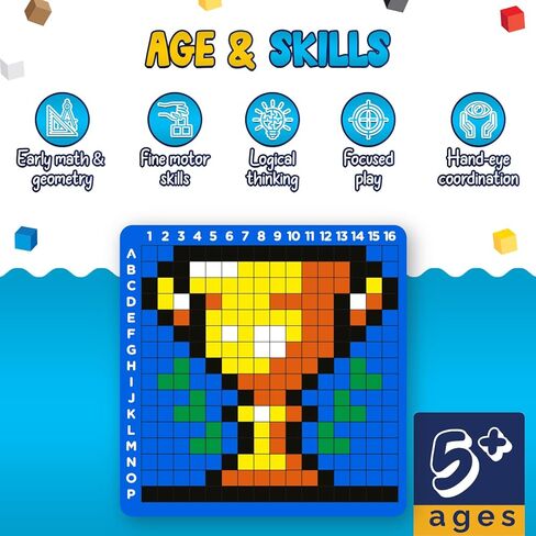 PIXMIX Pixel Building Art Kit for Kids Ages 5+ – STEM Toy for Boys & Girls, Creative Learning & Sensory Activity – 16x16 Board, 1000 Pieces, 200+ Multi-Level Challenges in Saudi Arabia