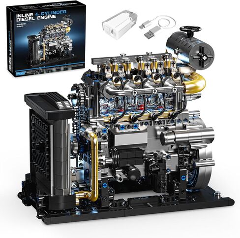 Diesel Engine Model Kit That Runs for Adults, MOC Mini Inline 4-Cylinder Diesel Engine Building Set with Motor, Compatible with Lego, Mechanical Engineering STEM Toy for Teens (1029 PCS) in Saudi Arabia