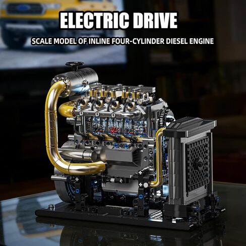 Diesel Engine Model Kit That Runs for Adults, MOC Mini Inline 4-Cylinder Diesel Engine Building Set with Motor, Compatible with Lego, Mechanical Engineering STEM Toy for Teens (1029 PCS) in Saudi Arabia