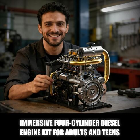 Diesel Engine Model Kit That Runs for Adults, MOC Mini Inline 4-Cylinder Diesel Engine Building Set with Motor, Compatible with Lego, Mechanical Engineering STEM Toy for Teens (1029 PCS) in Saudi Arabia