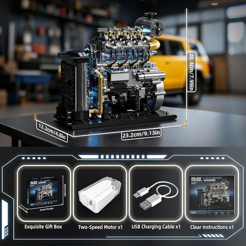 Diesel Engine Model Kit That Runs for Adults, MOC Mini Inline 4-Cylinder Diesel Engine Building Set with Motor, Compatible with Lego, Mechanical Engineering STEM Toy for Teens (1029 PCS) in Saudi Arabia