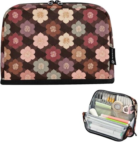 Standing Pencil Case Colors Flowers Pouch Big Capacity Pencil Bag with Zipper for Kids Adult Teens,Stationery Organizer Bag School College Office Desk in Saudi Arabia