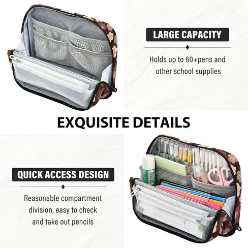 Standing Pencil Case Colors Flowers Pouch Big Capacity Pencil Bag with Zipper for Kids Adult Teens,Stationery Organizer Bag School College Office Desk in Saudi Arabia