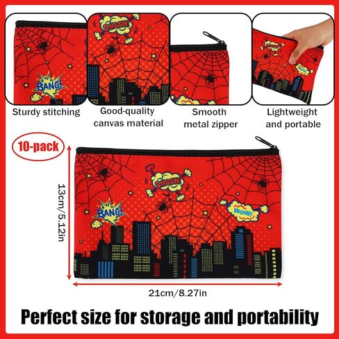 10pcs Spider Theme Cartoon Pencil Case for School Supplies, Large Capacity Canvas Spider Pencil Pouch Cartoon Bags for Party Celebration & Stationery Storage in Saudi Arabia