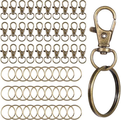 60 PCS in 30 Sets Swivel Snap Hooks with Key Rings, Metal Swivel Lobster Claw Clasps Brass Keychain Clasp Metal Key Chain Clip Hooks for Keychain Bracelet Jewelry Making Crafts (Bronze) in Saudi Arabia
