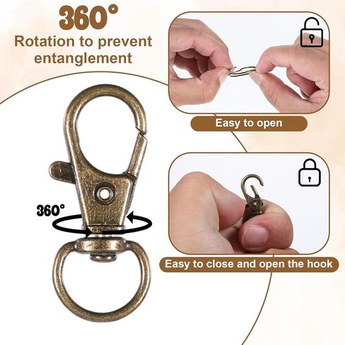 60 PCS in 30 Sets Swivel Snap Hooks with Key Rings, Metal Swivel Lobster Claw Clasps Brass Keychain Clasp Metal Key Chain Clip Hooks for Keychain Bracelet Jewelry Making Crafts (Bronze) in Saudi Arabia
