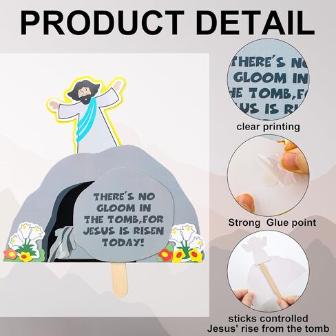 24 Pcs Jesus is Risen Pop up Crafts Kit Kids Easter Religious Christian Cutouts Sunday School Crafts Kits with Glue Points for Vbs DIY Home Class Activities Party Supplies in Saudi Arabia