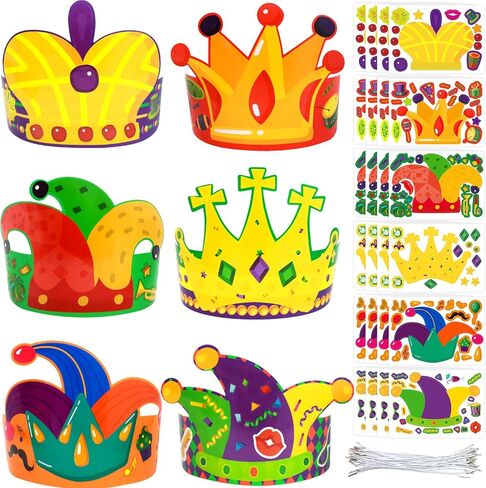 Fancy Land Mardi Gras Crown Craft Kits for Kids DIY Carnival Party Paper Hats for Masquerade Accessories Classroom Birthday Activities 24 Pack in Saudi Arabia