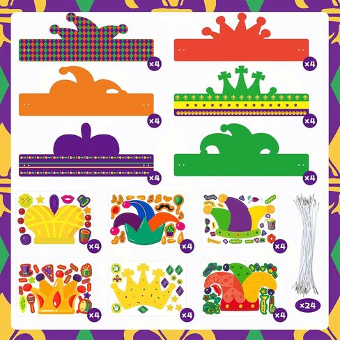 Fancy Land Mardi Gras Crown Craft Kits for Kids DIY Carnival Party Paper Hats for Masquerade Accessories Classroom Birthday Activities 24 Pack in Saudi Arabia