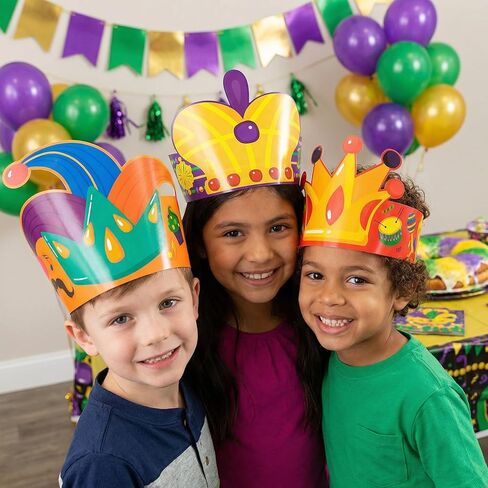 Fancy Land Mardi Gras Crown Craft Kits for Kids DIY Carnival Party Paper Hats for Masquerade Accessories Classroom Birthday Activities 24 Pack in Saudi Arabia