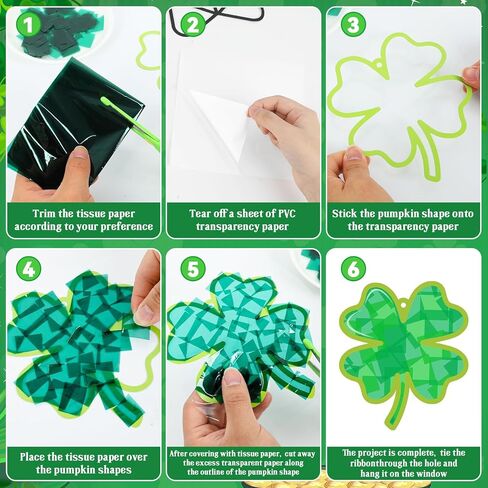 32Sets St. Patrick's Day Suncatchers Craft Kit DIY Shamrock Window Stained Glass Effect Paper Lucky Clover Home School Classroom Decoration Art Creative Activity Project Kid Gift Favor in Saudi Arabia