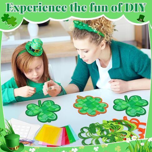 32Sets St. Patrick's Day Suncatchers Craft Kit DIY Shamrock Window Stained Glass Effect Paper Lucky Clover Home School Classroom Decoration Art Creative Activity Project Kid Gift Favor in Saudi Arabia