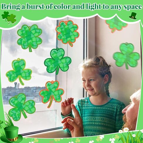 32Sets St. Patrick's Day Suncatchers Craft Kit DIY Shamrock Window Stained Glass Effect Paper Lucky Clover Home School Classroom Decoration Art Creative Activity Project Kid Gift Favor in Saudi Arabia