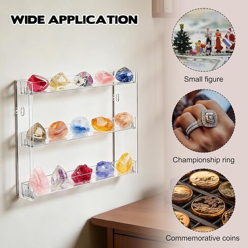 2 PCS Rock Display Case 3 Layer Acrylic Rock Collection Box Each Tier Holds 9 Stones Crystal Clear Display Case for Collectibles Gemstone Display Shelf Wall or Desktop for Mineral Gemstone Craft Figure Perfume Fossil Stone in Saudi Arabia