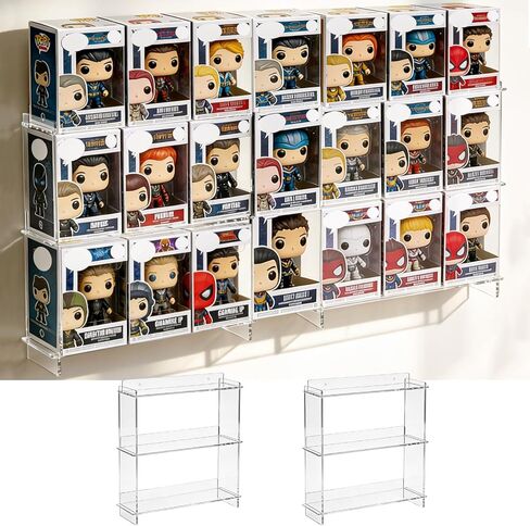 2 قطعة من أرفف عرض الحائط المتوافقة مع 21 Funko Pop in Box أرفف عرض عائمة من الأكريليك ورف عرض متدرج شفاف للمقتنيات، حامل شخصية عمل قابل للتكديس لحالة عرض الأشكال المعبأة in Saudi Arabia