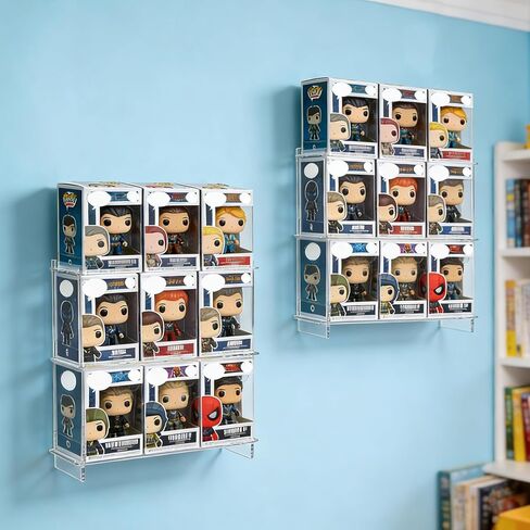 2 قطعة من أرفف عرض الحائط المتوافقة مع 21 Funko Pop in Box أرفف عرض عائمة من الأكريليك ورف عرض متدرج شفاف للمقتنيات، حامل شخصية عمل قابل للتكديس لحالة عرض الأشكال المعبأة in Saudi Arabia