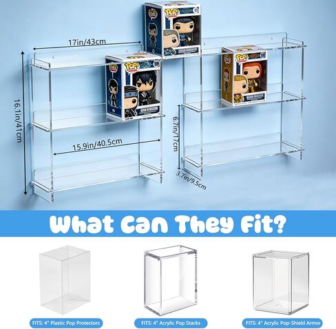 2 قطعة من أرفف عرض الحائط المتوافقة مع 21 Funko Pop in Box أرفف عرض عائمة من الأكريليك ورف عرض متدرج شفاف للمقتنيات، حامل شخصية عمل قابل للتكديس لحالة عرض الأشكال المعبأة in Saudi Arabia