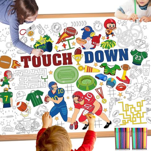 HOWAF Football Coloring Poster with 24 (12 Colors) Paint Pens, Touch Down Football Giant Coloring Poster Game Tablecloth Banner for Football Birthday Gift Party Supplies Classroom Art Craft Suppiles in Saudi Arabia