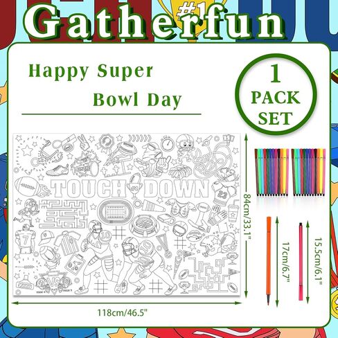 HOWAF Football Coloring Poster with 24 (12 Colors) Paint Pens, Touch Down Football Giant Coloring Poster Game Tablecloth Banner for Football Birthday Gift Party Supplies Classroom Art Craft Suppiles in Saudi Arabia