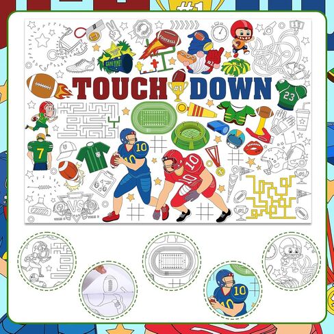 HOWAF Football Coloring Poster with 24 (12 Colors) Paint Pens, Touch Down Football Giant Coloring Poster Game Tablecloth Banner for Football Birthday Gift Party Supplies Classroom Art Craft Suppiles in Saudi Arabia