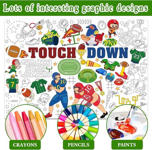 HOWAF Football Coloring Poster with 24 (12 Colors) Paint Pens, Touch Down Football Giant Coloring Poster Game Tablecloth Banner for Football Birthday Gift Party Supplies Classroom Art Craft Suppiles in Saudi Arabia