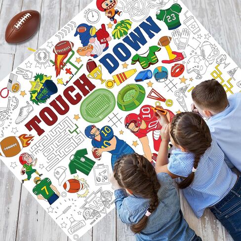HOWAF Football Coloring Poster with 24 (12 Colors) Paint Pens, Touch Down Football Giant Coloring Poster Game Tablecloth Banner for Football Birthday Gift Party Supplies Classroom Art Craft Suppiles in Saudi Arabia