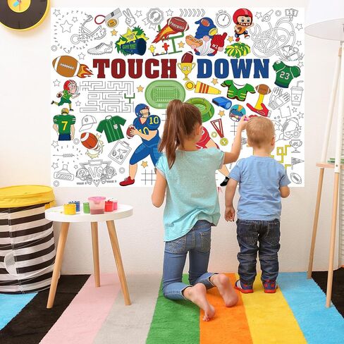 HOWAF Football Coloring Poster with 24 (12 Colors) Paint Pens, Touch Down Football Giant Coloring Poster Game Tablecloth Banner for Football Birthday Gift Party Supplies Classroom Art Craft Suppiles in Saudi Arabia