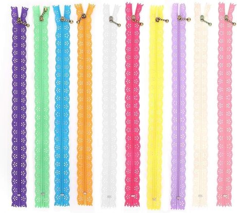 10PCS 30cm Zippers for Sewing, Crochet Zipper with Holes Decorative Zippers Nylon Coil Zipper Repair Kit for Sewing Dress Tailor Craft Bed Bag in Saudi Arabia