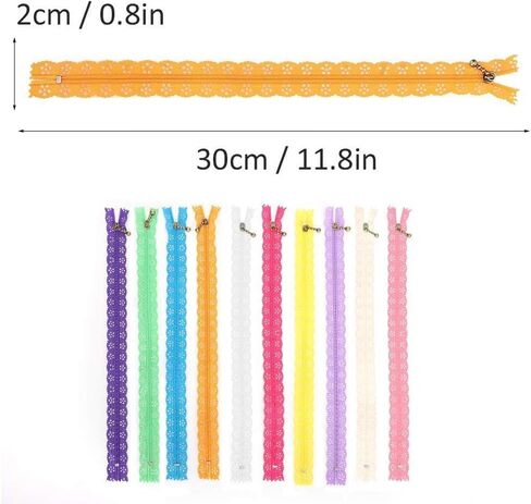 10PCS 30cm Zippers for Sewing, Crochet Zipper with Holes Decorative Zippers Nylon Coil Zipper Repair Kit for Sewing Dress Tailor Craft Bed Bag in Saudi Arabia