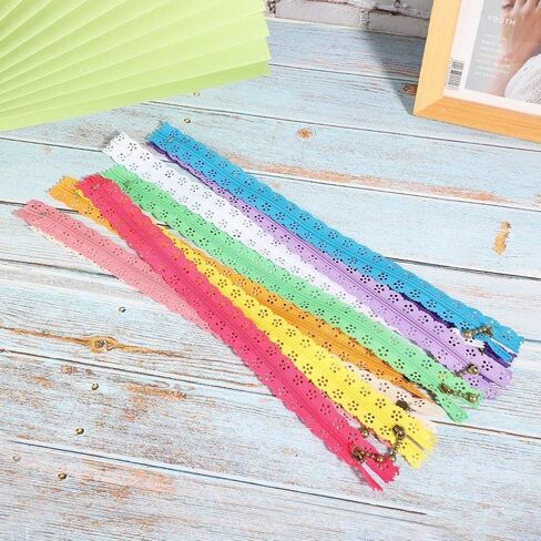 10PCS 30cm Zippers for Sewing, Crochet Zipper with Holes Decorative Zippers Nylon Coil Zipper Repair Kit for Sewing Dress Tailor Craft Bed Bag in Saudi Arabia