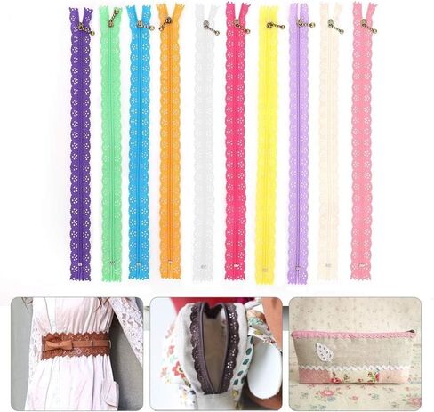 10PCS 30cm Zippers for Sewing, Crochet Zipper with Holes Decorative Zippers Nylon Coil Zipper Repair Kit for Sewing Dress Tailor Craft Bed Bag in Saudi Arabia