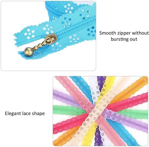 10PCS 30cm Zippers for Sewing, Crochet Zipper with Holes Decorative Zippers Nylon Coil Zipper Repair Kit for Sewing Dress Tailor Craft Bed Bag in Saudi Arabia