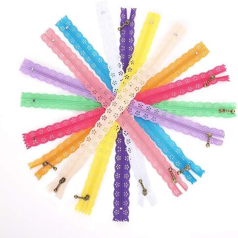 10PCS 30cm Zippers for Sewing, Crochet Zipper with Holes Decorative Zippers Nylon Coil Zipper Repair Kit for Sewing Dress Tailor Craft Bed Bag in Saudi Arabia