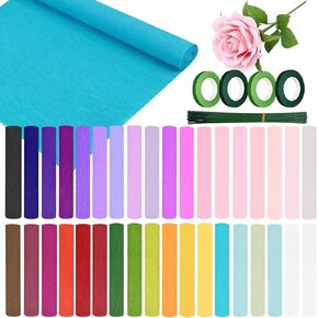 36 Rolls of 36 Color Crepe Paper for Flowers Making 295 ft Bulk Crepe Paper Sheets with 100 Flower Rods and 6 Rolls Tape for Bouquet Wrapping Paper, DIY Carfts, Wedding, Party (10 Inch x 8.2 FT/Roll) in Saudi Arabia