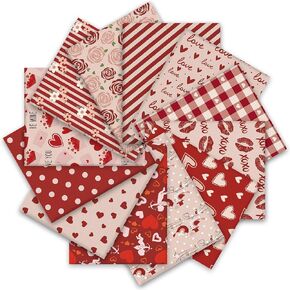 12Pcs Valentine's Day Cotton Fabric Bundles Fat Quarters Vintage Pink Red Love Heart Rose Quilting Patchwork for DIY Craft Supplies, 18 x 22 Inch in Saudi Arabia
