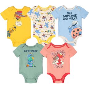 Sesame Street Baby 5 Pack Short Sleeve Bodysuits Newborn to Infant Sizes (Newborn - 24 Months) in Saudi Arabia