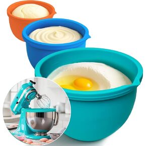 بطانات وعاء سيليكون مطورة 4.5-5QT لخلاط KitchenAid، تصميم سميك مع فوهة صب، وعلامات قياس وفتحات تعليق لسهولة التخزين، 3 عبوات مع أغطية، مانعة للانسكاب وموفرة للمساحة in Saudi Arabia