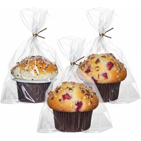 200 عبوة من أكياس المافن السيلوفان مقاس 15.24 سم × 17.78 سم × 6.35 سم مع أربطة ذهبية ملتوية، تصميم مسطح من الدرجة الاحترافية للماكارون والكب كيك والشوكولاتة والبسكويت والفراولة وقابلة لإعادة الاستخدام وقابلة لإعادة الاستخدام وتغليف المخبوزات in Kuwait