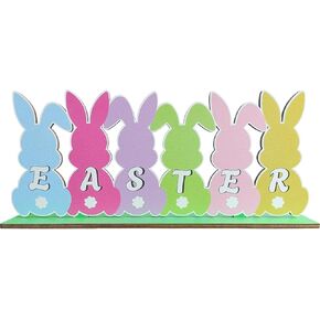 زينة عيد الفصح للمنزل طاولة خشبية مركزية 11.8 × 4.9 بوصة زينة طاولة عيد الفصح ريفي مزرعة أرنب منضدية ديكور صينية متدرجة لمستلزمات حفلات عيد الفصح الربيعية، متعددة الألوان in Kuwait