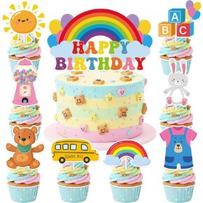 زينة حفلات عيد ميلاد قوس قزح - 49 قطعة من أغطية الكيك للكب كيك، مجموعة الكعك والكب كيك والحلوى، ديكور سعيد للفتيات الكرتونيات الإنجليزية، هدايا مدرسية للأطفال، مشجعي الفصول الدراسية، صور الدعائم in Kuwait